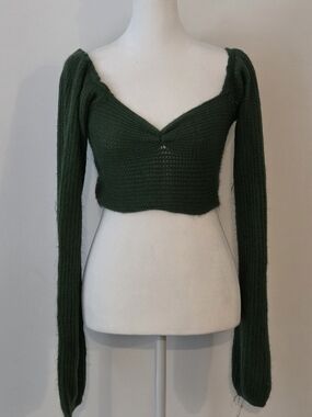 SHEIN Dark Green V-Neck Cropped Sweater
